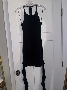 Bardot Black Backless Halter Dress with Floral Detail